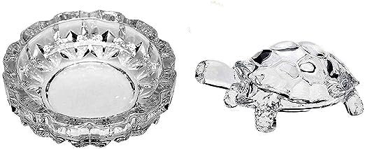 Crystal Glass Tortoise Figurine with Plate, 3.5x2.5x2 inch