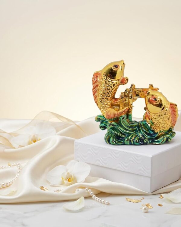 Golden Koi Fish Feng Shui Figurine, 6.5x7 cm, Resin Statue