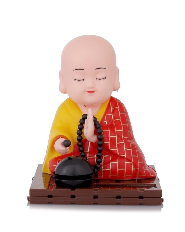 Solar Powered Bobblehead Monk Figurine with Prayer Beads | Nodding Head Action, Solar Powered,