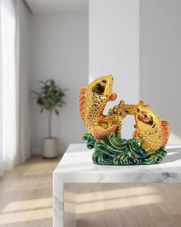 Golden Koi Fish Feng Shui Figurine, 6.5x7 cm, Resin Statue