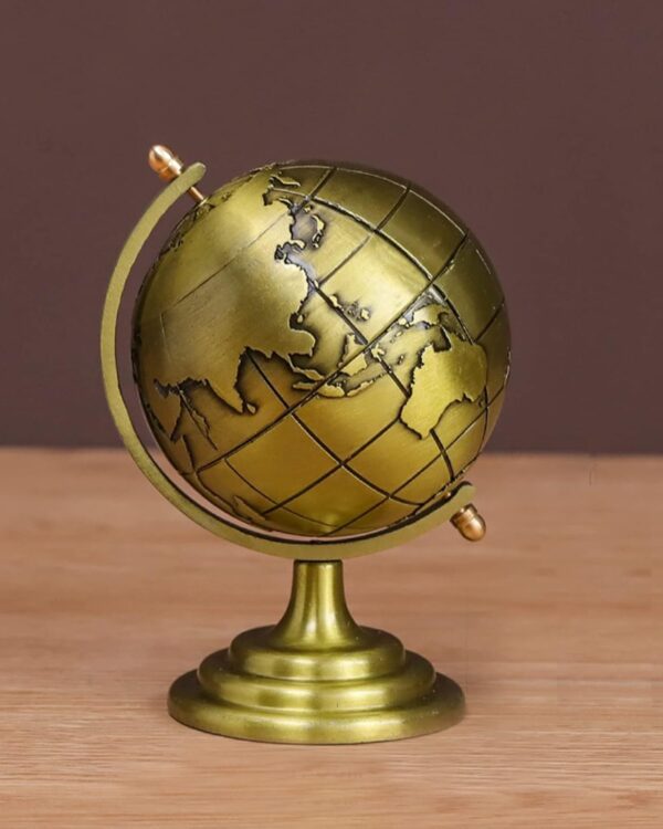 Decorative Metal World Globe on Stand, Gold Finish | Vintage Style, Rotating Globe