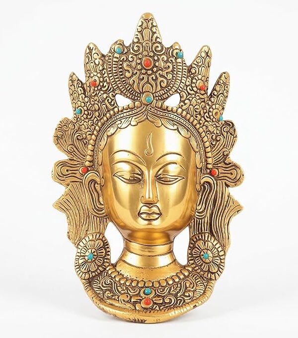 WishDiba Tara Goddess Brass Wall Mask with Stone Work